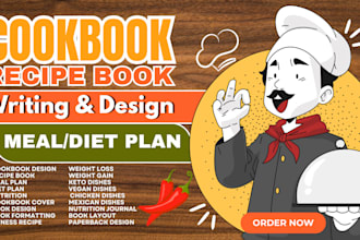 design quality cookbook recipes, cookbook design, meal plan, KDP cookbook cover