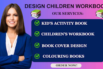 design kids activity book, preschool worksheets, coloring pages, covers