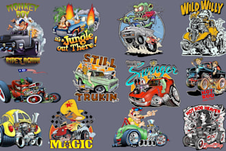 draw rat fink,monster,retro,logo,cartoon truck,vehicle wrap,sticker,motorcycle