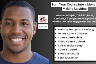 kajabi website design, kajabi funnel, thinkific podia online course landing page