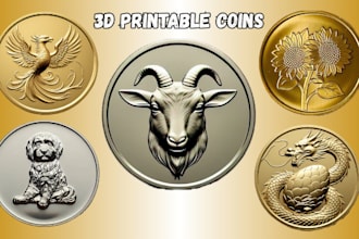 custom 3d coin model, printable medallion, pendant, bas relief, for 3d printing