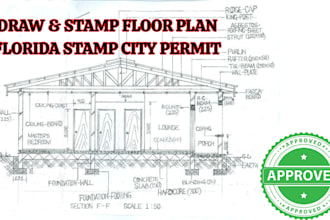 draw and stamp architectural floor plan, florida stamp, city permit, house plan
