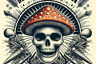 make amazing vintage skull mushroom logo