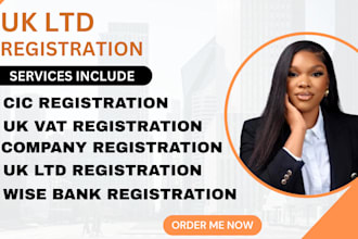 do UK ltd creation, UK company account, vat registration, and cic registration