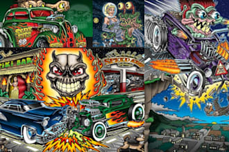 draw custom rat fink ed roth hot rod monster cartoon for tshirt print art
