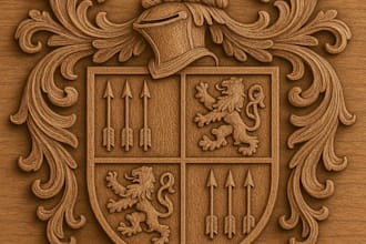 hand carved family crest or logo in wood, unique custom gift