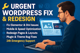 urgently revamp redesign fix wordpress problems elementor theme bug for divi