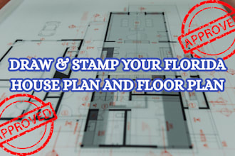 draw and stamp architectural floor plan, florida stamp, city permit, house plan