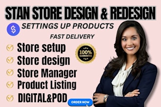 setup and design stan store and upload digital products for your stan store