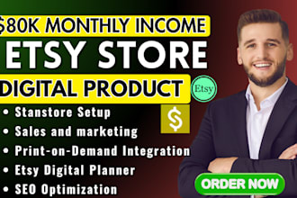 setup etsy shop, stan store, print on demand, etsy digital planner, etsy seo