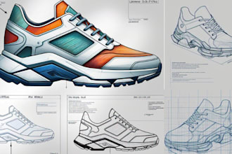 design a custom shoe tech pack with sketches for sneakers, heels, and boots