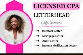 create an CPA letter, audit, mortgage comfort letter on letterhead