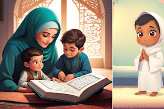do islamic children book illustration, muslim kids book illustration, animation