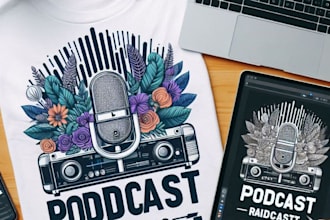 create modern podcast radio music t shirt logo
