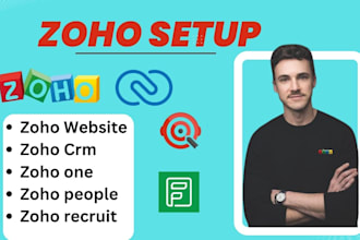 zoho website, landing page, CRM, people, salesiq, and zoho books setup