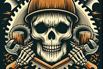 create mascot skull sawmill logo