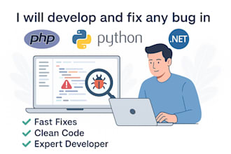 develop and fix any bugs in  PHP python or asp net websites