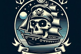 make retro skull boat ship logo design