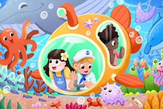 draw children story book illustration or kids activity book