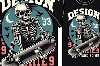 design custom skeleton t shirt skate logo with illustration