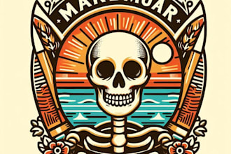 make retro summer skeleton surfing logo