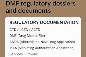 prepare review and format ctd ectd anda dmf regulatory dossiers and documents to