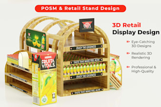 design eye catching retail display, fsdu, and product rack in 3d