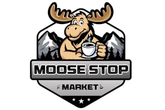 design cartoon moose gas station market inside coffee logo