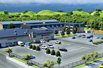 do exterior design 3d architectural rendering of warehouse