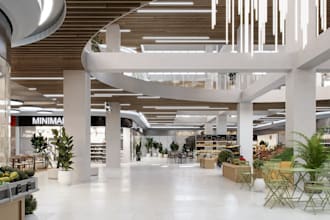 render 3d supermarket interior, recreation concert,shopping plaza,mall reception