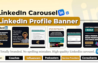 design creative linkedin carousel, branded profile banner social media design