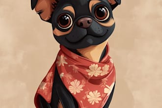 draw pet illustration, cat dog portrait, digital pet cartoon