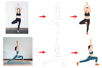 draw people exercise, yoga , workout, fitness illustration 24hrs