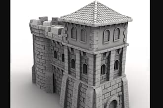 build 3d terrain,medieval castle,mini fortress,tower, barricades,3d trpg scenery