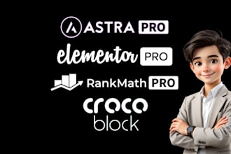 install elementor pro, astra pro crocoblock, rank math pro plugin