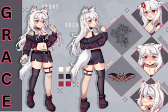 draw or design characters reference sheet anime or furry for your oc or vtuber