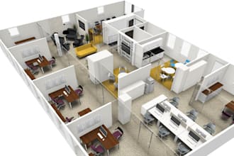 do 3d office design, commercial interior, workspace design and space planning