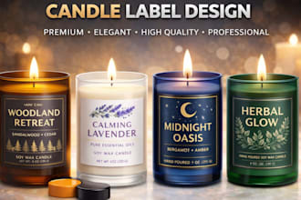 design luxury candle label, candle logo, box packaging and product label design