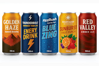 do premium beer, juice, soda, and energy drink can labels