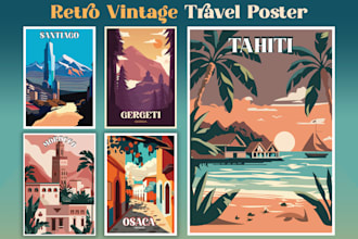 design retro vintage travel poster in minimalist style