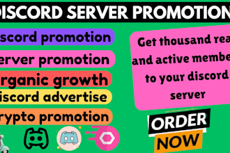 boost, advertise and grow your discord server, organic promotion get real member