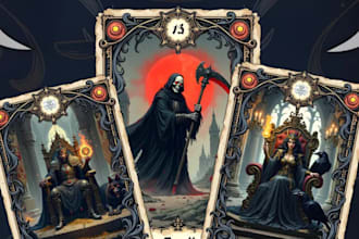 illustrate custom tarot cards with mystical and spiritual designs