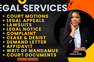 draft legal motions, lawsuits, complaints, petitions, legal appeal, case briefs