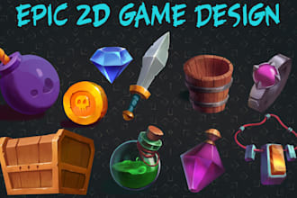 design custom 2d game icons, assets and UI with unique style