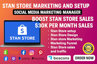 do stan store marketing, ads setup, systeme io sales funnel to boost sales