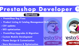prestashop developer, bug fix, product listing, upgrade, modules, theme design