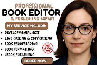 do developmental edit, line edit, proofread, format ebook, fiction book kdp book