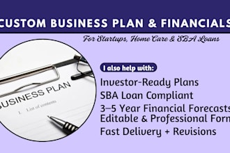 write a custom startup or elderly care business plan with financials budget plan