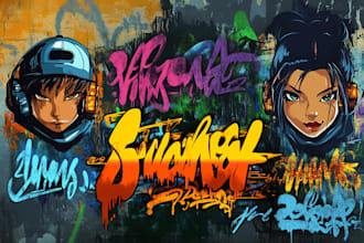create graffiti illustration, album cover, merchandise, logo