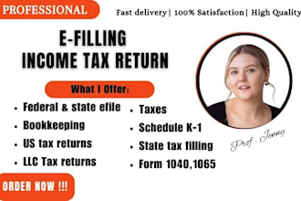 prepare and efile US tax returns for individual and business 1040, 1120s, 1065